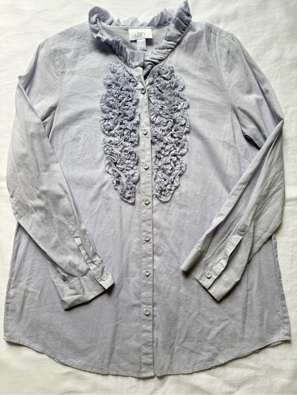 Ann Taylor/LOFT Lavender Ruffle-Front Button Blouse - Picture 2 of 6